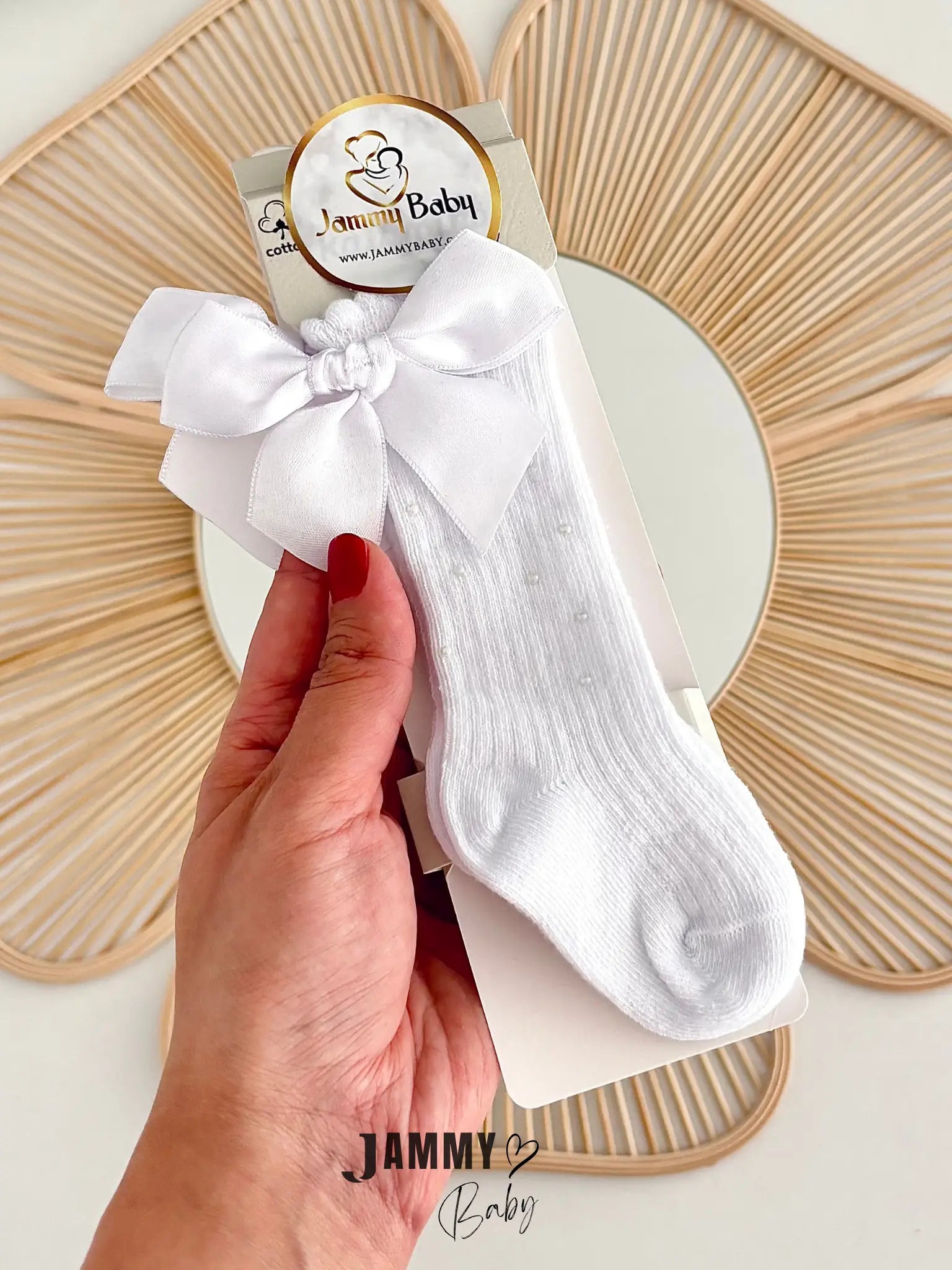 Rozali Beaded Golf Socks with Bow Detail - WHITE