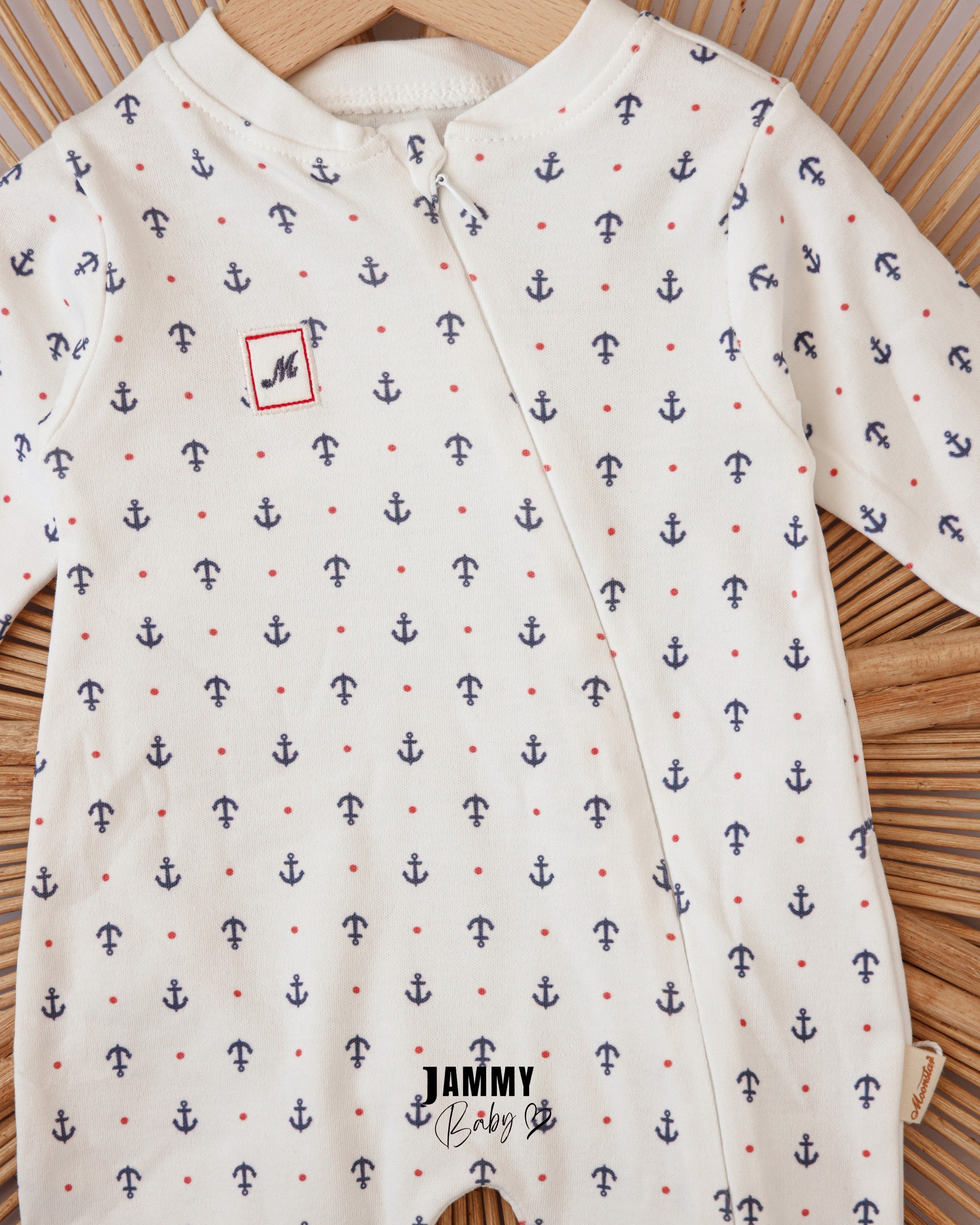 Anchor Print Footed Baby Romper – White