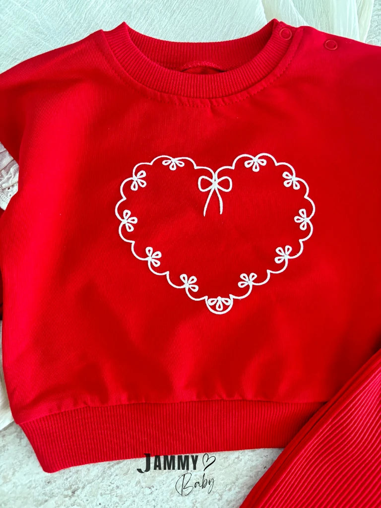 Fancy Heart Print Camisole Spanish Set - Red