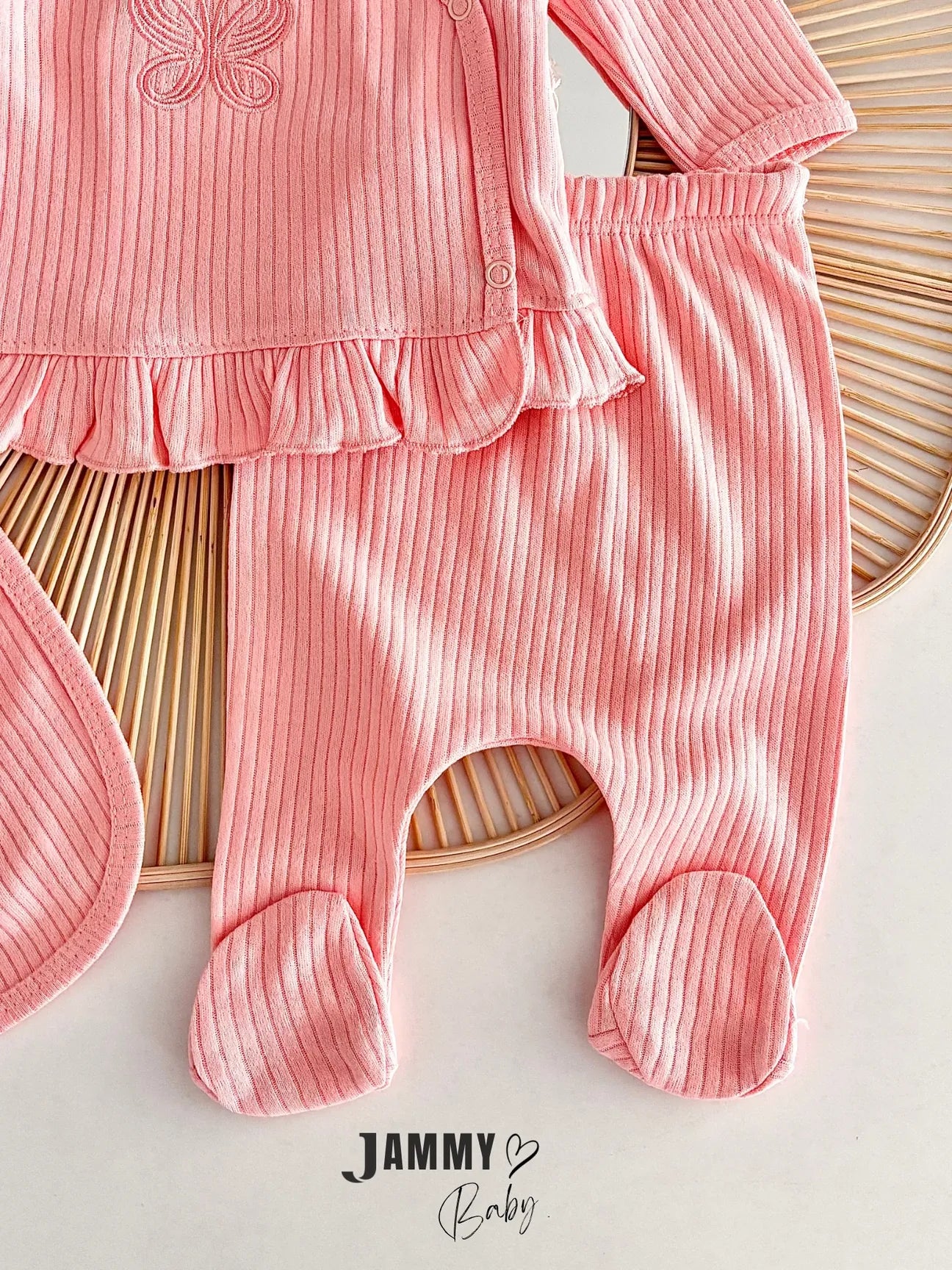 Loli Butterfly Embroidered 5-Piece Newborn Set – SALMON