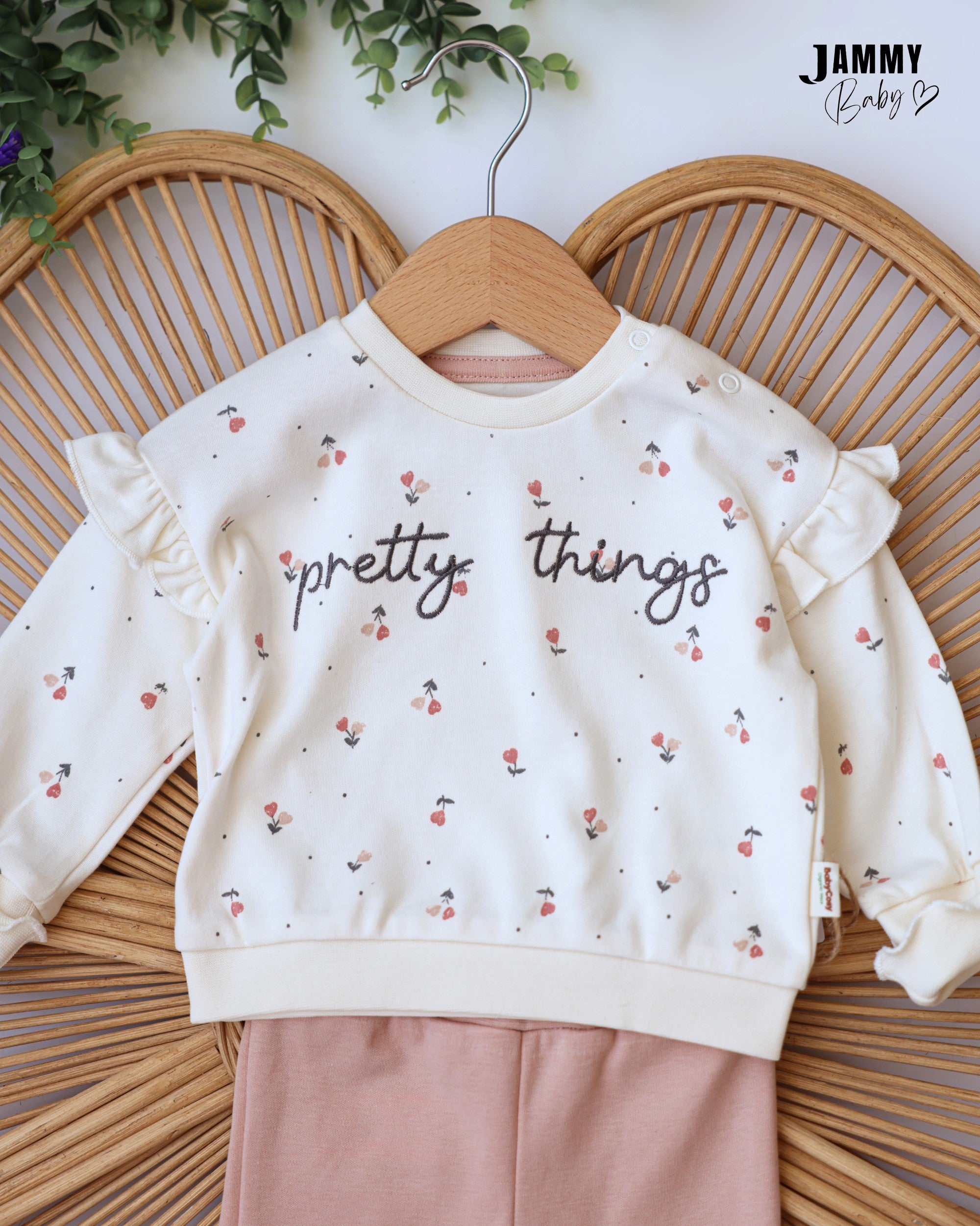 Pretty Things Sweatshirt & Pants Set - Ivory & Pink