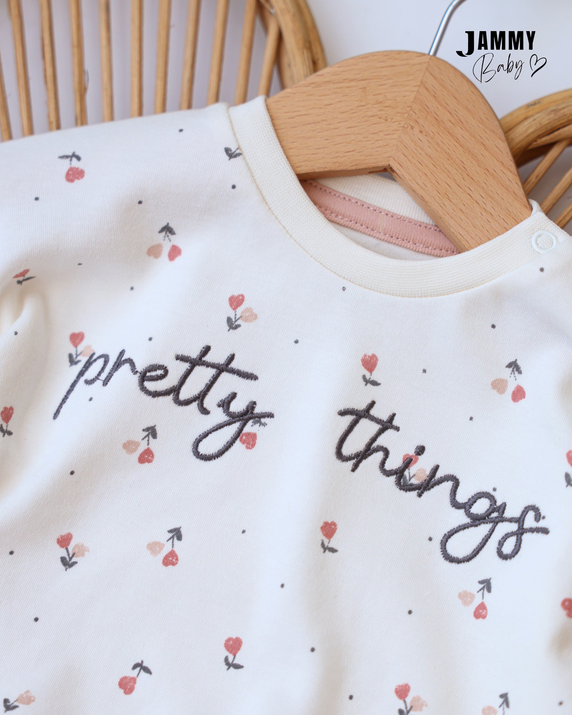 Pretty Things Sweatshirt & Pants Set - Ivory & Pink