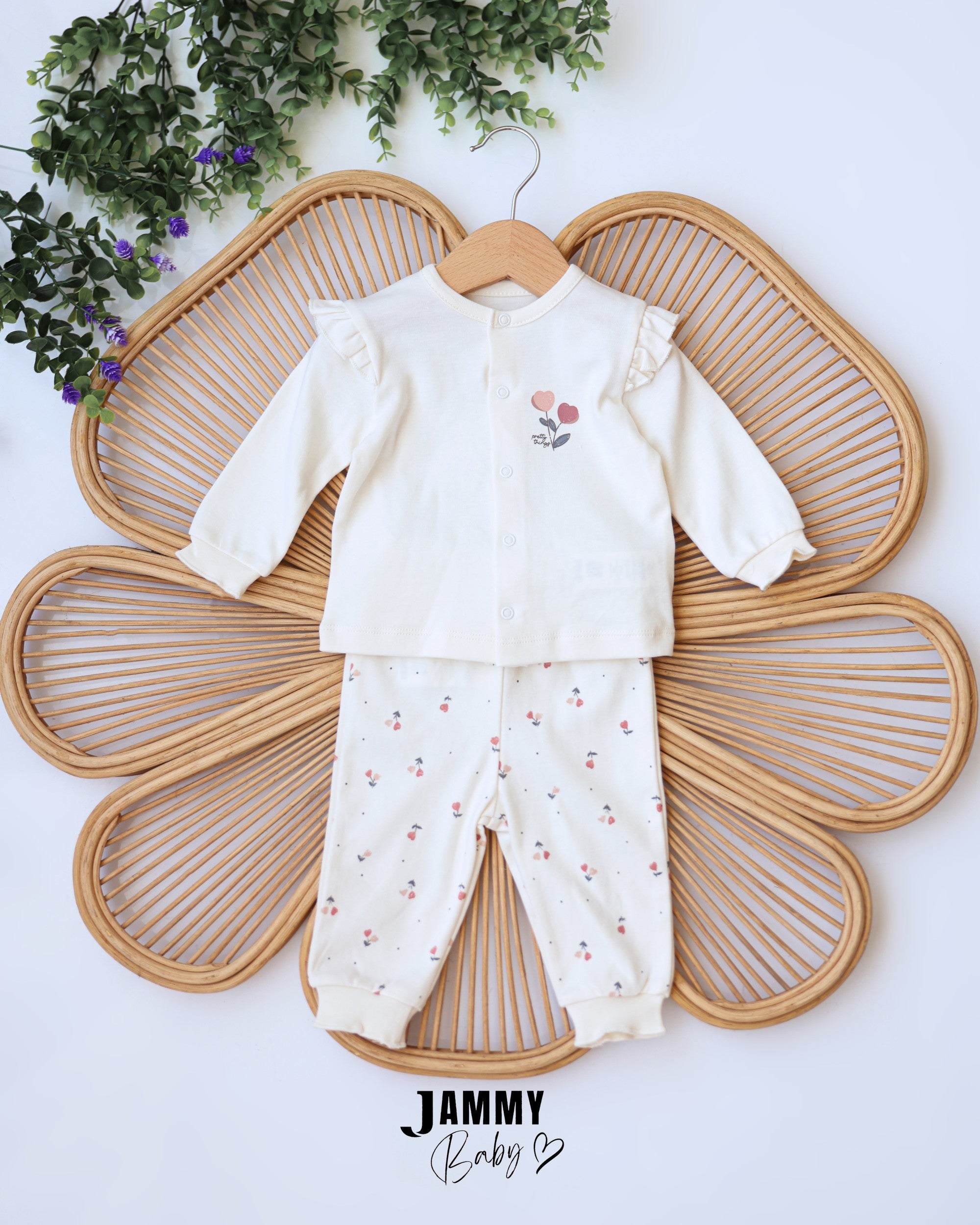 Cherry Long Sleeve Nightwear Set - White
