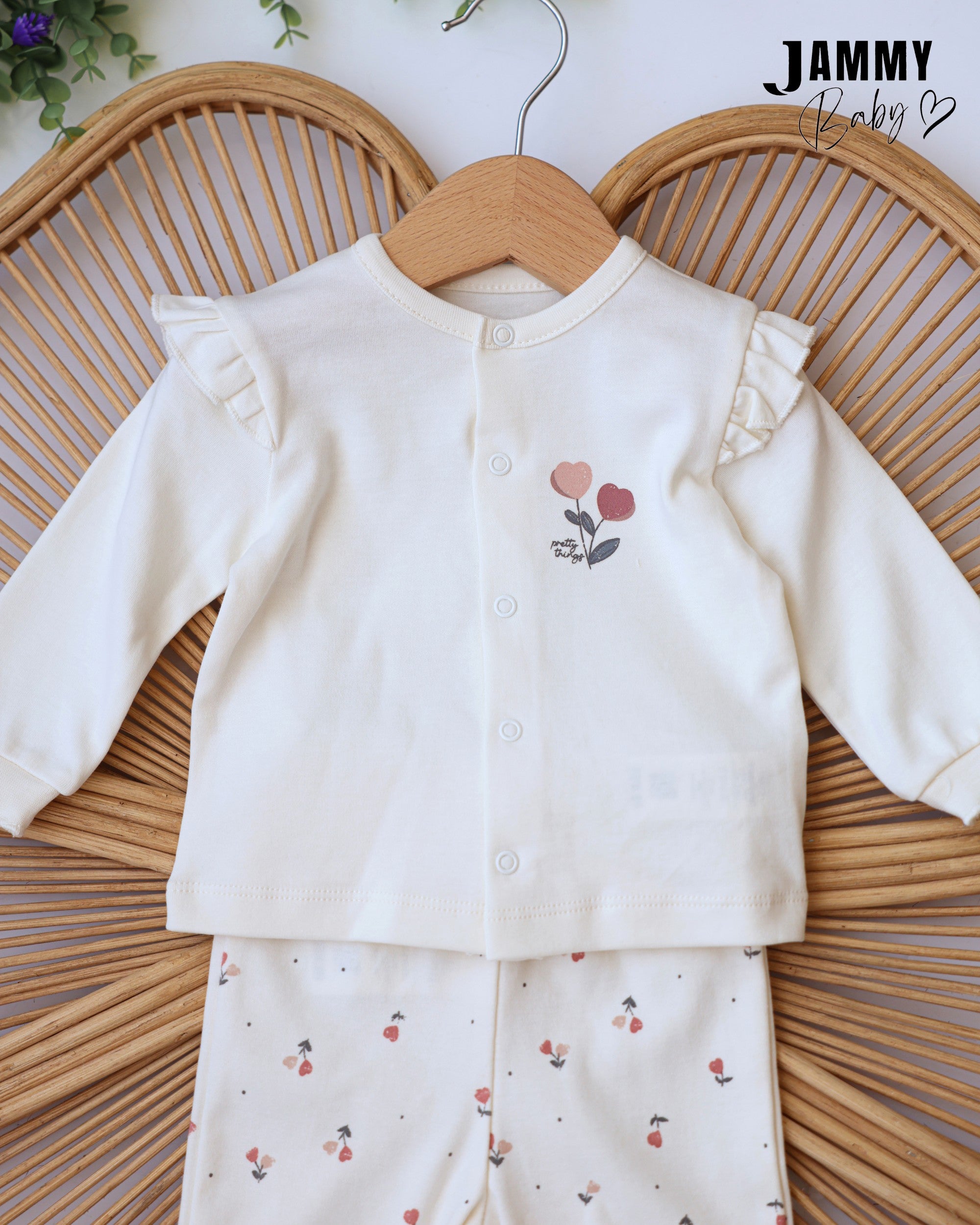 Cherry Long Sleeve Nightwear Set - White