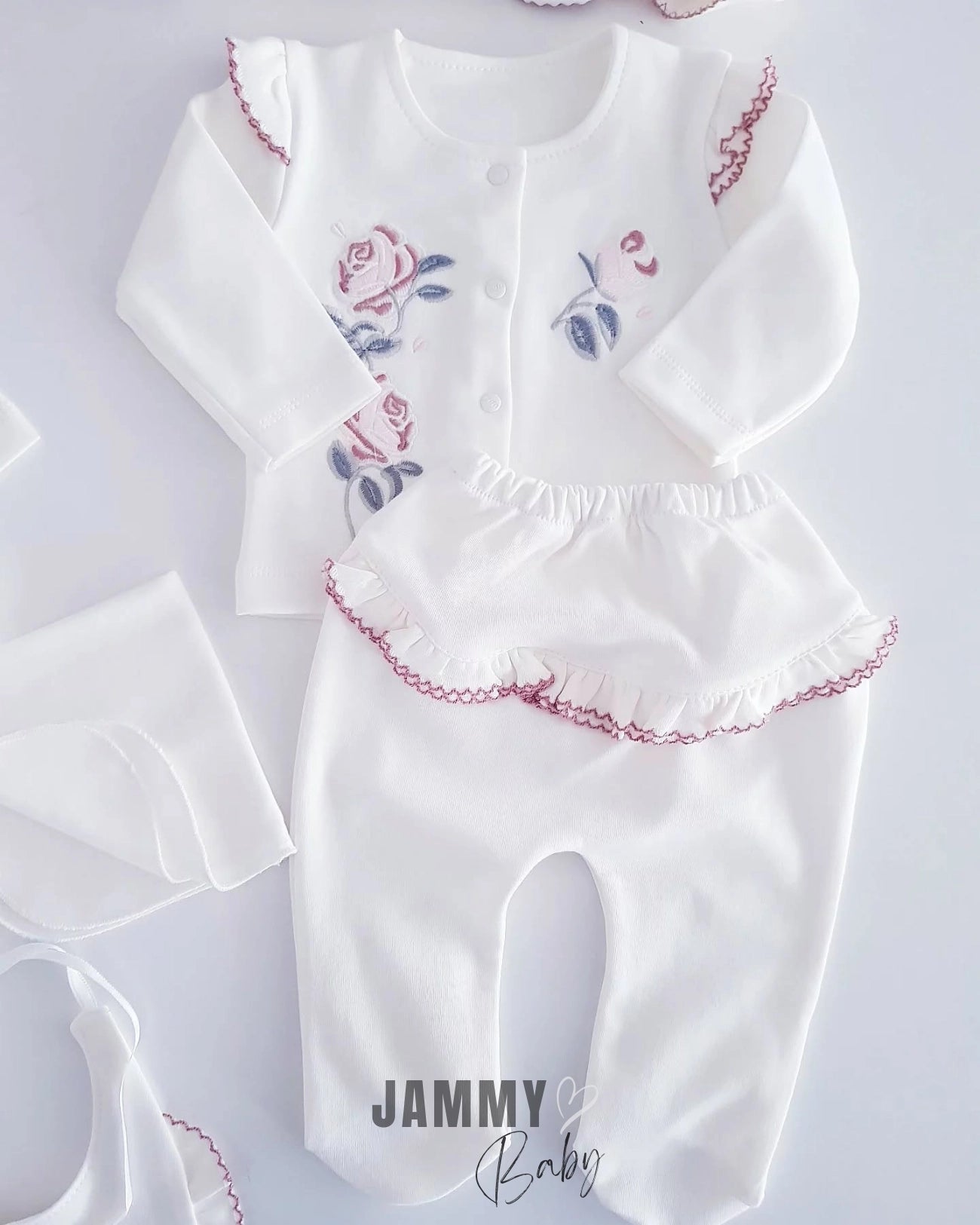 Ruffle Embroidered 10 Piece Hospital Exit Set-EKRU