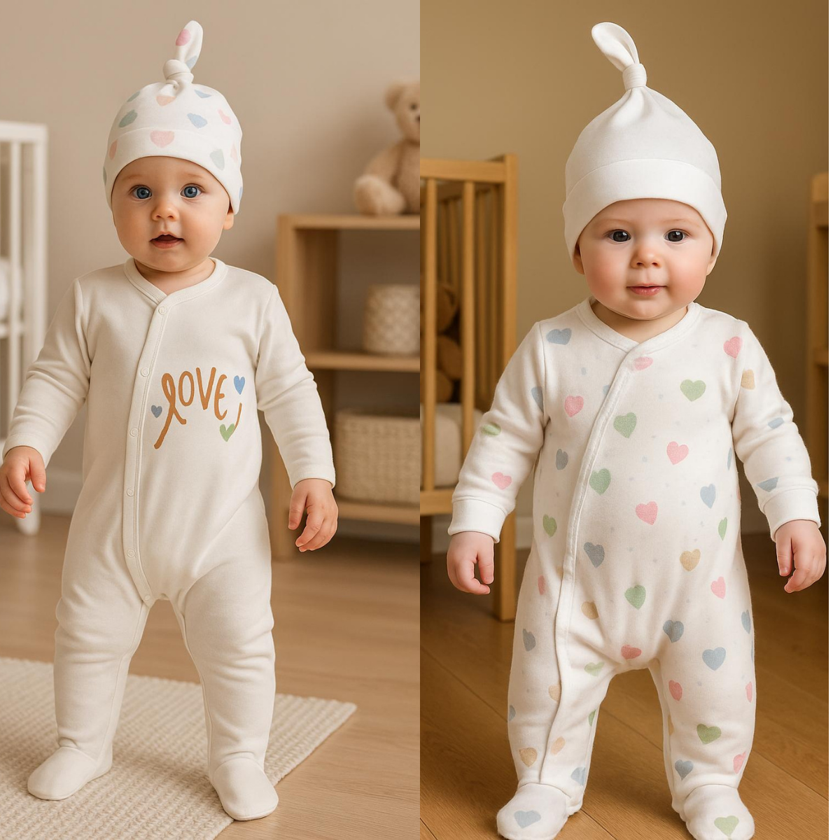 Love 2 Overalls / 2 Hat Set - White