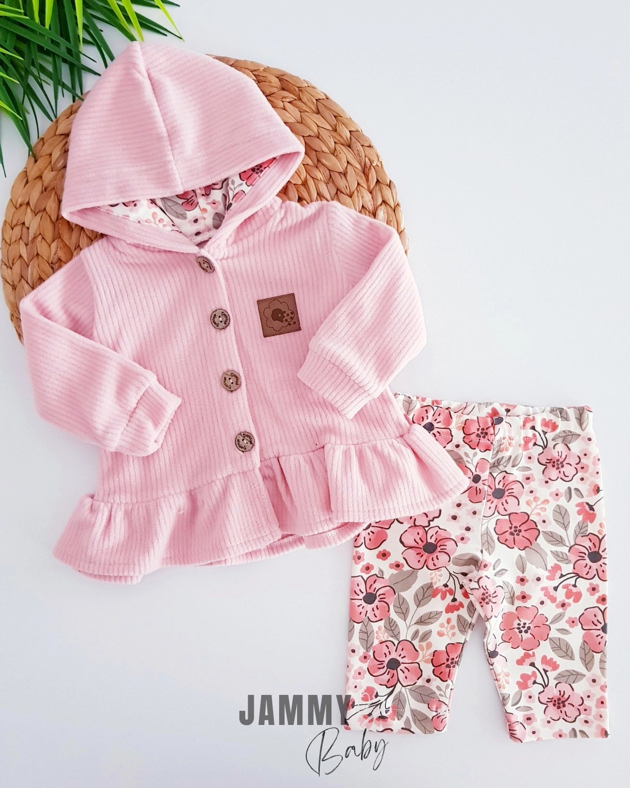 Sunflower Tights and Ribbed Fleece Cardigan 2-Piece Set - Pink