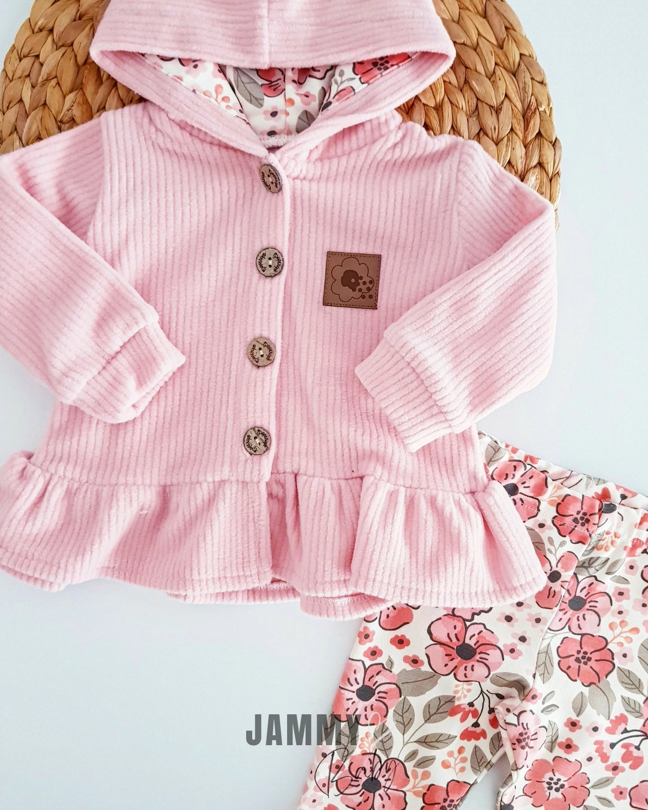 Sunflower Tights and Ribbed Fleece Cardigan 2-Piece Set - Pink