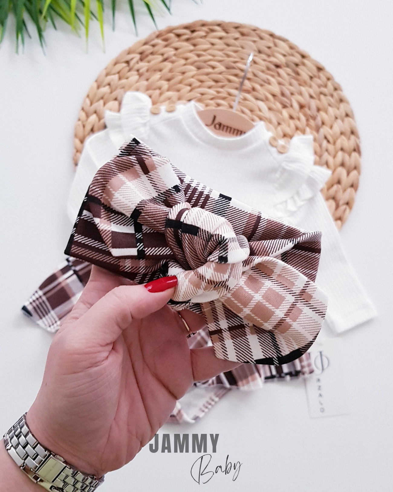 Plaid Pattern Shoulder Ruffle Bandana Bodysuit Dress Set