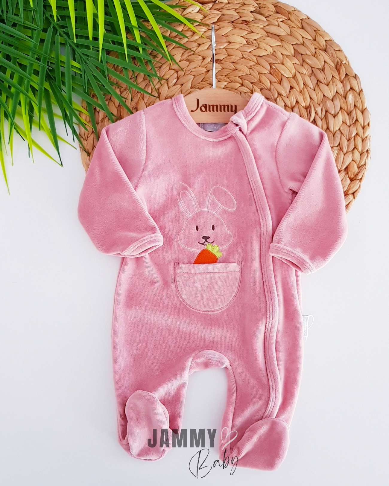 Carrot Bunny Zippered Velvet Jumpsuit - Pink