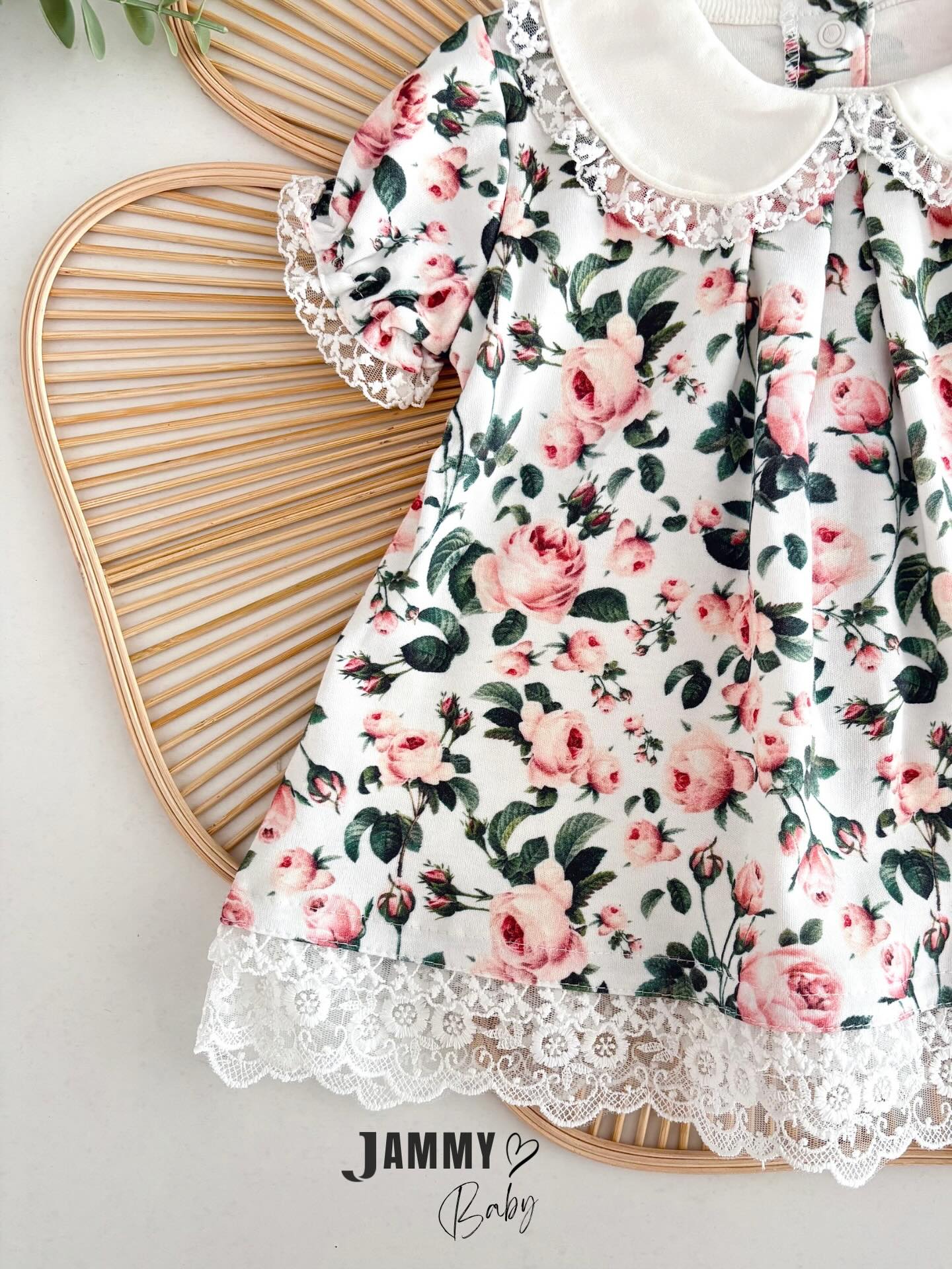 Rosalie Floral Lace Dress Set with Headband – CREAM PINK