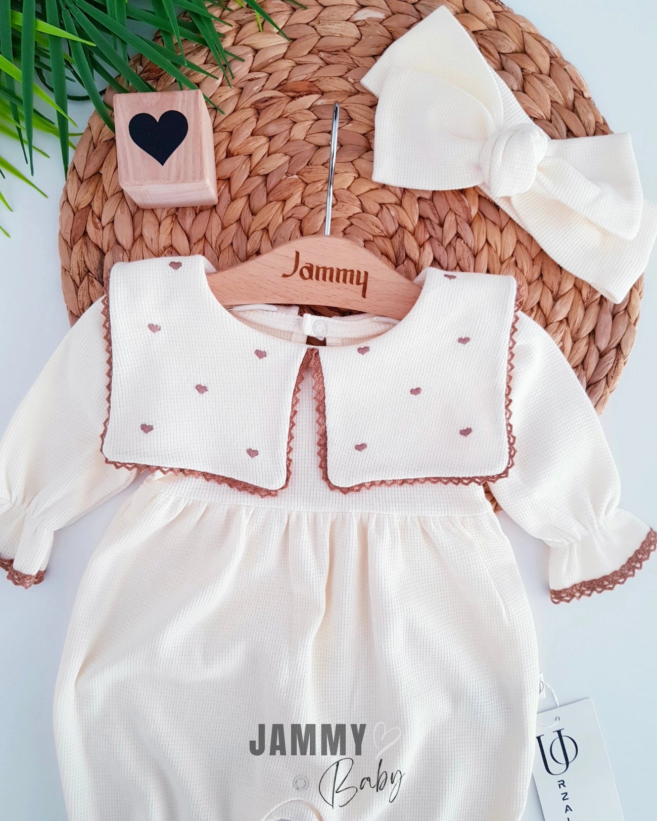 Maita Heart Embroidered Jumpsuit- Cream