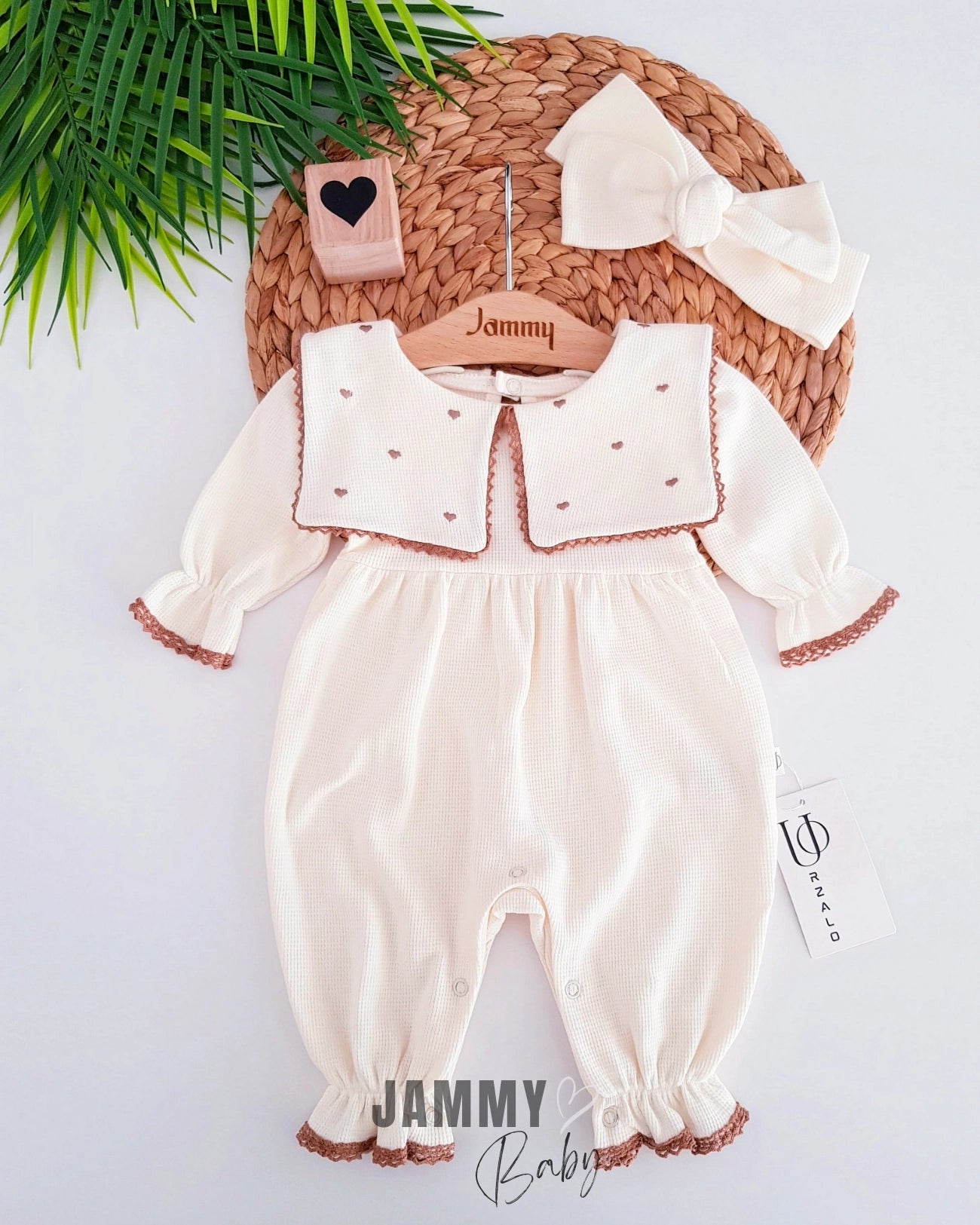 Maita Heart Embroidered Jumpsuit- Cream