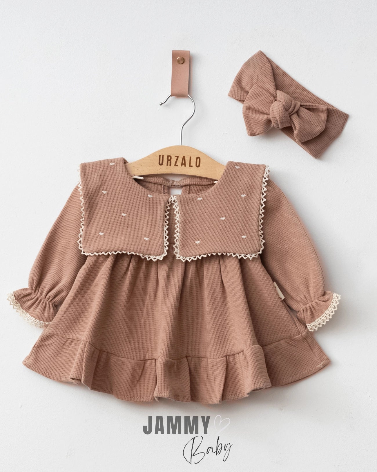 Maita Heart Embroidered Waffle Dress Set - Brown