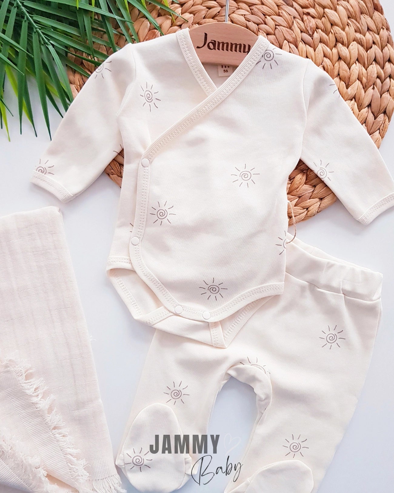 3 Piece Bodysuit Set With Muslin Blanket - Cream