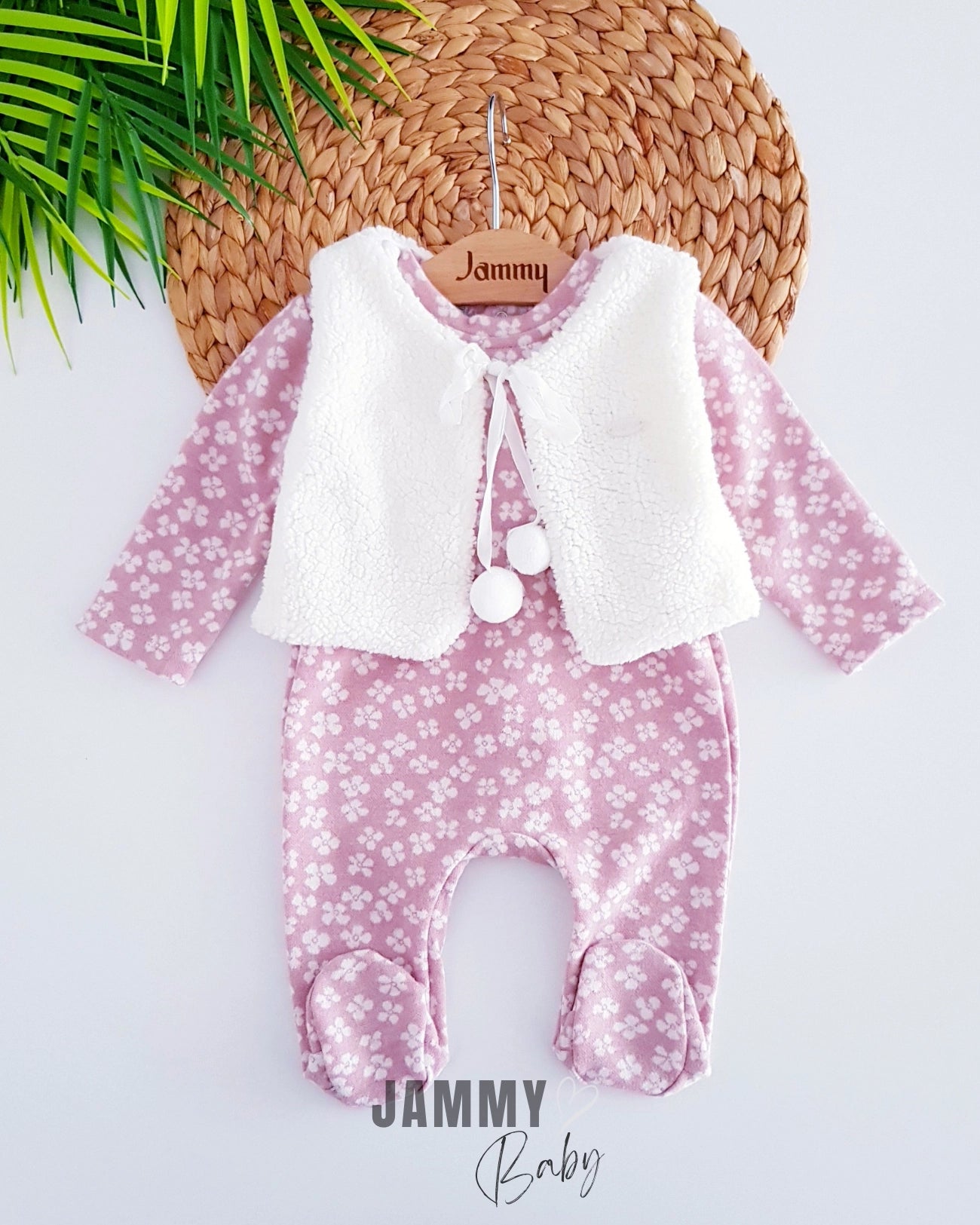 Plush Vest and Daisy Jumpsuit - Pink