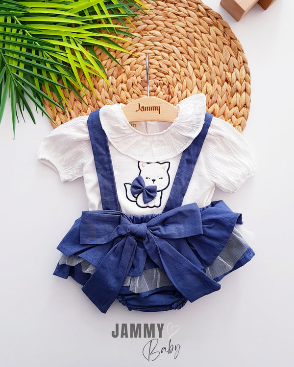 Princess Bear Ruffled Salopet & Body Set - INDIGO