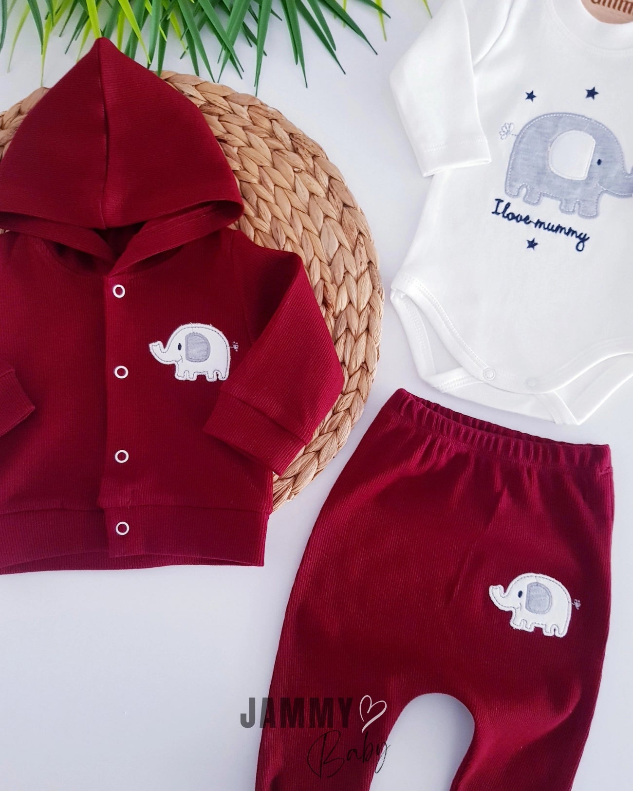 Star Elephant Cardigan 3-Piece Set - Bordeaux