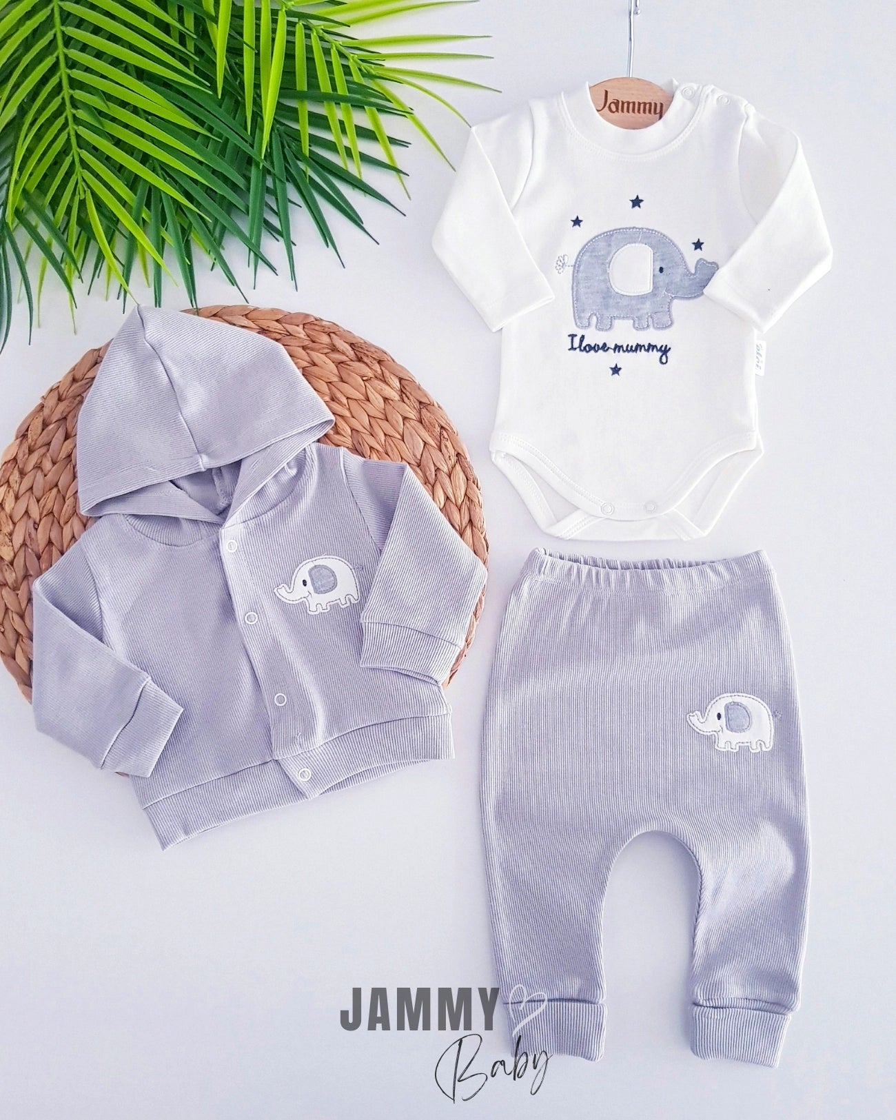 Star Elephant Cardigan 3-Piece Set - Grey