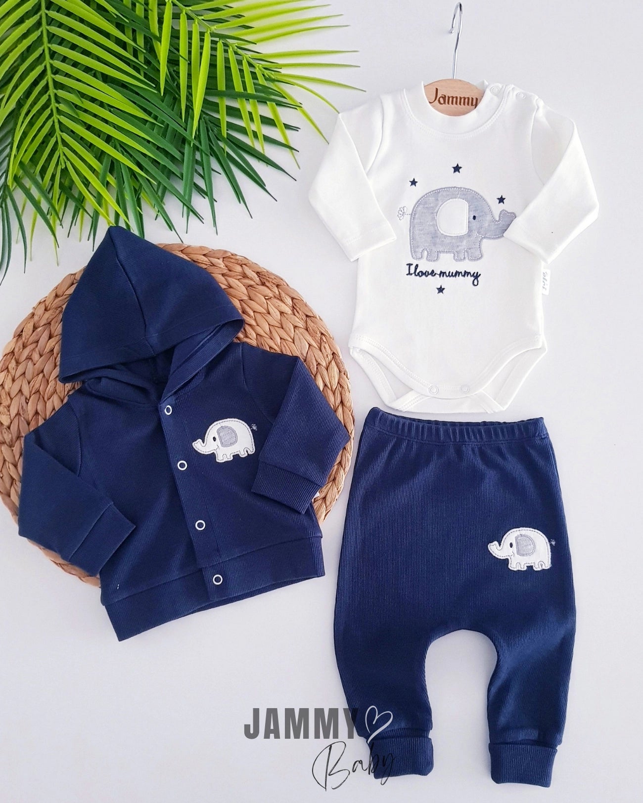 Star Elephant Cardigan 3-Piece Set - Navy Blue