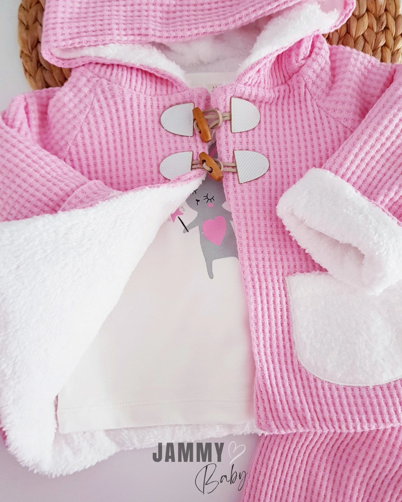 Bunny Ear Quilted Jacket 3-Piece Set - Pink