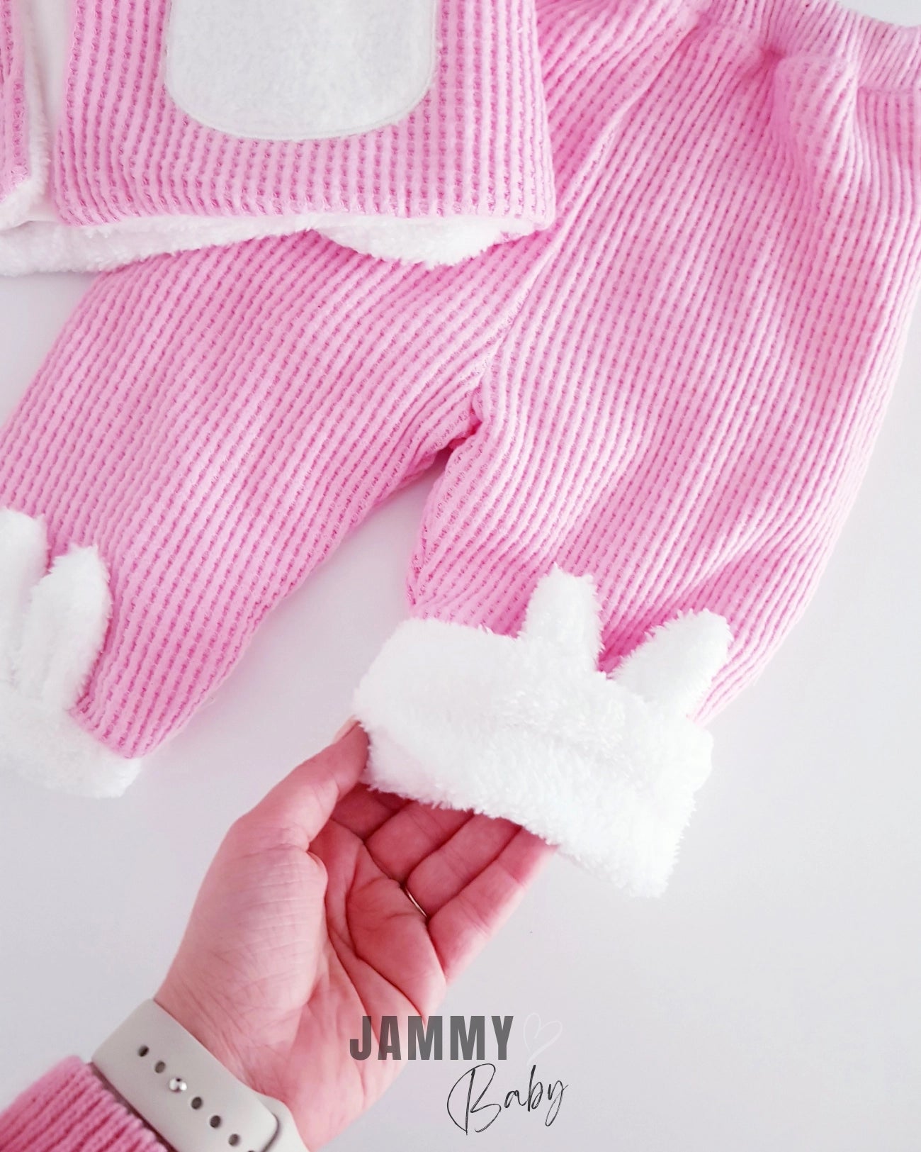 Bunny Ear Quilted Jacket 3-Piece Set - Pink