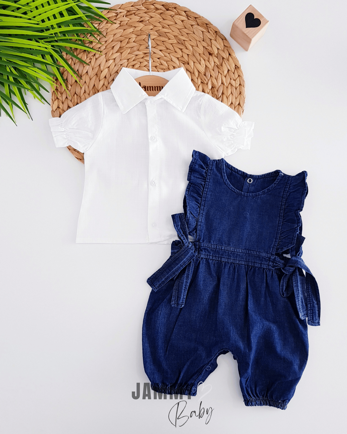 Side Tie Shorts, Jeans, Overalls & Shirt Set - WHITE